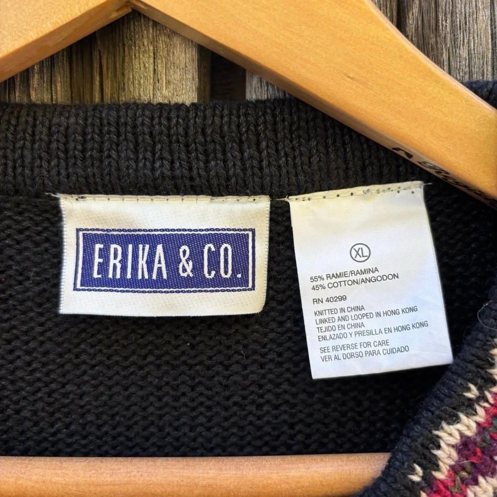 Erika & Co. Colorful Patterned Zip-Up Sweater Ramie and Cotton size XL